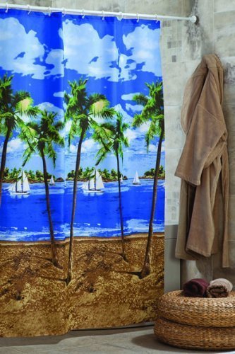 Preisvergleich Produktbild TEXTIL DUSCHVORHANG MALEDIVEN 180x200 INKL. RINGE!