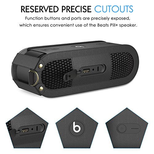 MoKo Beats Pill+ Lautsprecher Schutzbox Schutzhülle, Premium PU Leder Hülle Tragetasche Reisetasche für Beats by Dr. Dre Pill 2 Bluetooth Wireless Lautsprecher, mit Handschlaufe / Karabinerhaken, Schwarz - 4