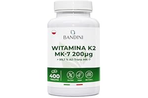 ‎BANDINI Bandini® Witamina K2 MK7 200 µg, 400 tabletek, Wysoka dawka menachinonu, Witamina K 2 MK-7 200 mcg, Pomaga w utrzymaniu prawidłowego stanu kości, 100% wegańska, wolna od GMO, Włoska jakość witaminy K