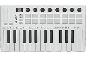 M-Vave SMK 25 MKII - Contrôleur de clavier midi BT sans fil avec 16 pads de batterie rétroéclairés, 8 boutons, arpège, USB, blanc