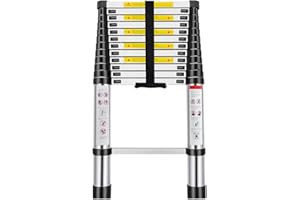 T-LOVENDO.ES Escalera Telescópica 5 Metros de Aluminio Extensible y Plegable | Compacta, Ligera, Portátil y Antideslizante | Ideal para Uso Doméstico, Profesional, Reformas, Jardín, Taller, Alturas