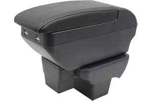 KAERGK Double Layer Armrest Box For VW Polo 2020 2021 2022 2023 Center Console Storage Box with 4 USB Port Cup Holder Accessories Black