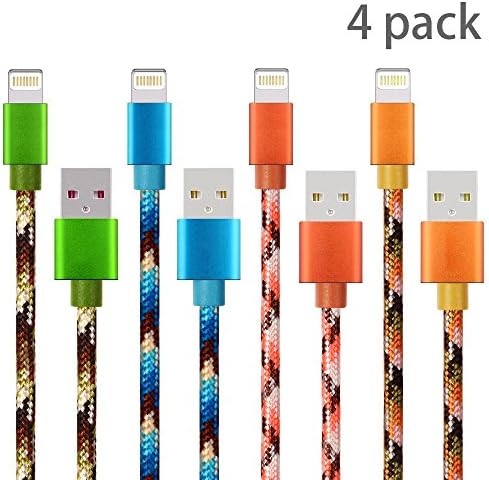 Gulf Y[4 Pack 3m] Lightning Cable, 10ft iPhone Charger Cable Nylon Braided iPhone 6 Charger Cable Charging for iPhone 7/7 Plus/6s/6s Plus/6/6 Plus/5/5S/5C/SE, iPad 4, iPad Air 1/2, iPad Mini 1/2/3 (Gulf Y -4 Pack 3M)