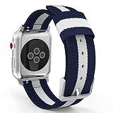 MoKo Armband für Apple Watch Series 4/3 / 2/1 42mm, Nylon Strick Replacement Uhrenarmband Sportarmband Band Ersatzband mit Schließe für Apple Watch Nike+ 42mm 2017, Blau/Weiß