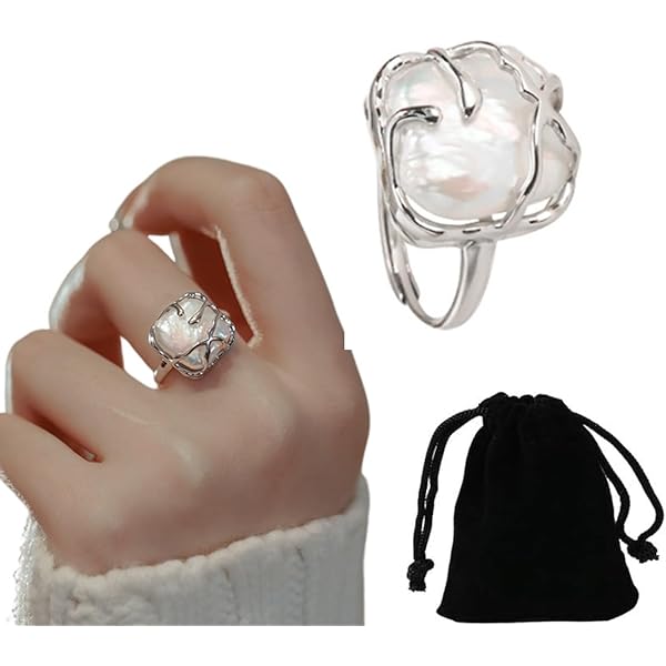 Bague Large Fleur Dorée Avec Perle Blanche Ajustable