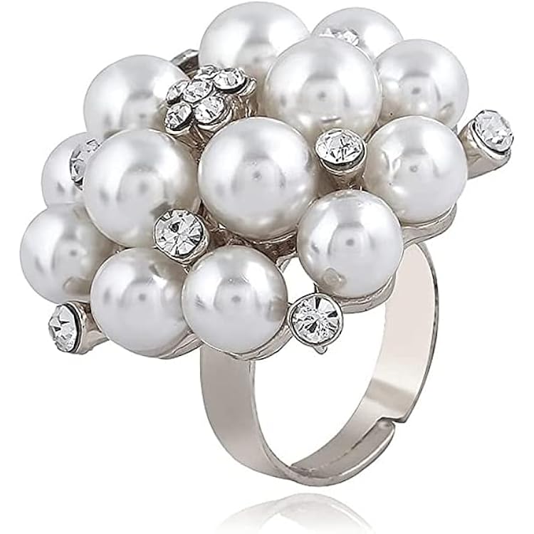 Inateannal Barocker Perlenring, Offen & Verstellbar – Großer Statement-Ring Mit Unregelmäßiger Perle In Silber/Optik