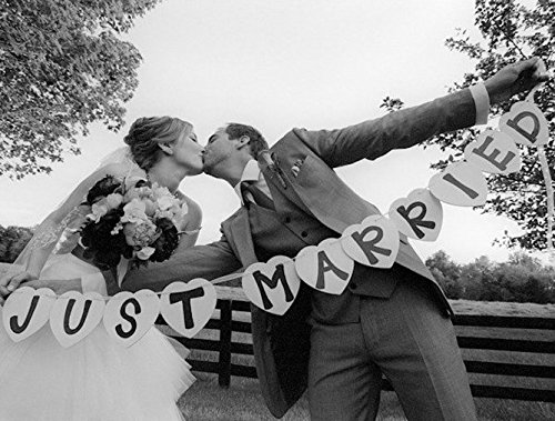 Just Married Hochzeits-Wimpelkette, Karton, Dekoration, Weiße Herzen - 2
