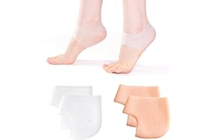 HEMIKS 2 Paires Silicone Respirant Protège Talons en Gel pour Arrière et Soulager La Douleur Pieds Sec (Blanc, Beige)
