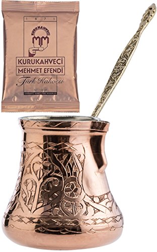 Nueva CopperBull 2016 Diseño Heavy Duty grabado cobre turco griego cafetera Pot hornillo, cafetera italiana Cezve Ibrik Briki con mango de latón, 2 mm de grosor