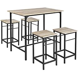 SoBuy OGT11-N Set de 1 Table + 4 Tabourets Ensemble table de bar bistrot + 4 tabourets avec repose-pieds Table Mange-debout Table haute cuisine