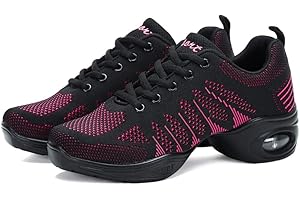 ERLINGO Womens Dance Sneakers Jazz Shoes Breathable Air Cushion Lady Split Sole Athletic Walking Dance Shoes Comfy Mesh Lace Up Shoe Shock Absorption Wear-Resistant Sneakers
