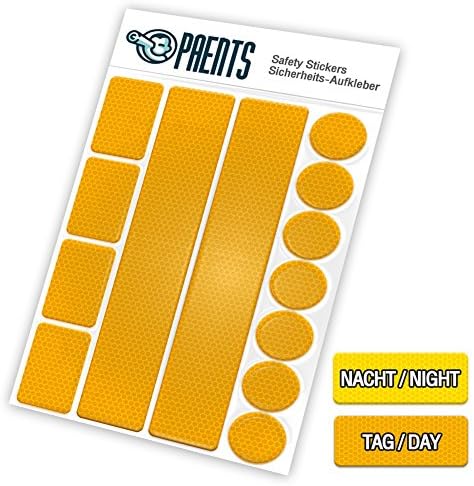 Strip Of 13 Reflector Stickers | Reflective Tape | Hi Vis Adhesive Strips | Night Visibility &amp; Security For Bike, Buggy, Backpack | Universal Usage | Long Lasting &amp; Efficient | by Paents