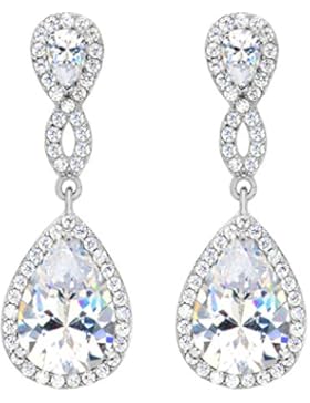 EVER FAITH® Damen 925 Sterling Silber Zirkon Hochzeit 8-Form Unendlichkeit Pierced Dangle Ohrringe Klar