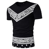 Lazzgirl Herren Sommer Casual afrikanischen Print Pullover Kurzarm T-Shirt Top Bluse(Schwarzes Weiß Rot)(S M L XL XXL)