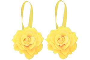 Moraphee 2 Pezzi Tieback con Fibbia per Tenda con magneti Stick Anywhere Holdbacks per Tenda con Finestra Rose Flower Rope, Lunghezza 40cm-Yellow