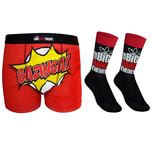 The Big Bang Theory - Set de calcetines para traje y calzoncillos de tipo bóxer - Producto oficial - Negro Bazinga - Large
