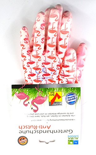 Gartenhandschuhe FLAMINGO pink rosa weiss Gartenarbeit Handschuhe Anti-Rutsch Gripphandschuhe Frauen Arbeitshandschuhe