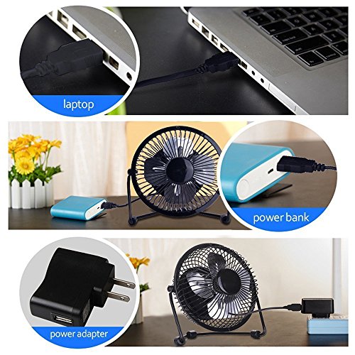 USB Ventilator, Binwo Ruhiger Persönlicher Mini Tischventilator, Tragbarer Metall-Lüfter für Büro, zu Hause, Schule und Camping, Hohe Kompatibilität, Energieeinsparend, 360 Grad Drehung, 4Zoll (Schwarz) - 6