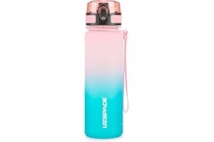 UZSPACE Sports Water Bottle 500ml/800ml/1000ml, BPA Free Tritan Leakproof Reusable Water Bottles With Strainer for Adults Kids School Gym Running Outdoor(500ml,Pink & Cyan)