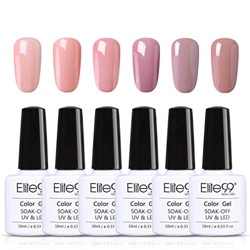 Elite99 Esmalte de Uñas, Esmaltes Semipermenentes para Uñas, 6pcs Kit de Uñas de Gel, Soak off Pintauñas de Colores para Manicura 10ml - Nude 001