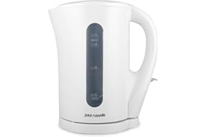 paul russells Electric Plastic Kettle, 2200W 1.7L, Hot water dispenser, White, Boil-Dry Protection, Auto Shut off Stirx Control