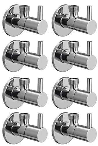 DRIZZLE Brass Flora Angle Valve Stop Cock For Bathroom Taps, Geyser And Wash Basin Connection (Silver, Chrome Finish, 8-Pieces)