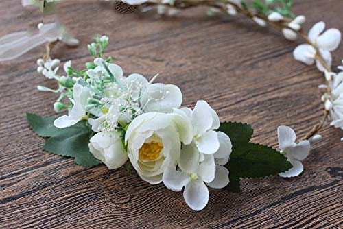 Preisvergleich Produktbild JoyceTan Frischer Nachahmungsrosenkranzgrüner Blattbeerenbrautblumenmädchenkopfsch... Brautjungfernhaarschmuckblumenkopfsch... weißen Kranz