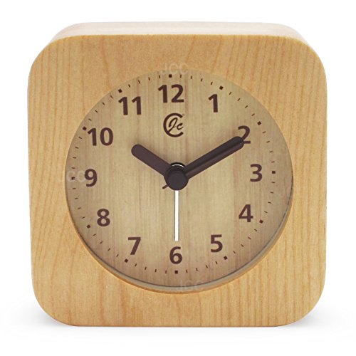 JCC arabischen Ziffern Quadrat Natur Holz nicht tickenden Sweep Analog Quartz Nachttisch Schreibtisch Wecker mit aufsteigender Lauter Alarm, Snooze und Nachtlicht-Funktion, batteriebetrieben (Brown Wood) - 2
