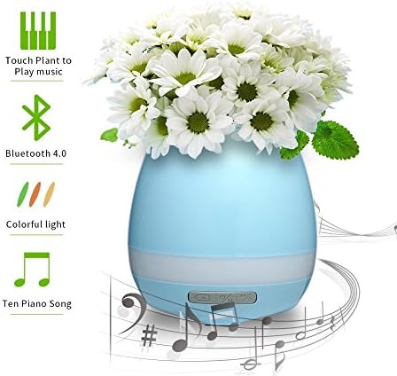 Musical Plant Pot Smart Touch Music Plant Lamp Rechargeable Wireless Musical Boxes Bluetooth Speaker Night Light for Bedroom, Office, Living Room(without Plant)(Blue)