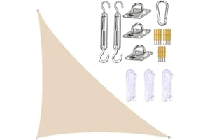 BXFUL Garden Sail Canopy, Triangle Sun Sail Shade with Fixing Kit, 3 Ropes, Waterproof, UV Block, Right Angle Garden Shade Sails Sunshade Awnings for Outdoor Patios (Beige,3m x 3m x 4.3m)