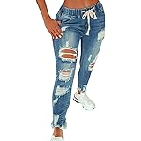 Kasen Pantalones Sueltos Mujer Vaqueros Rotos Agujero Jeans Casuales Azul  Claro XL: Amazon.es: Ropa