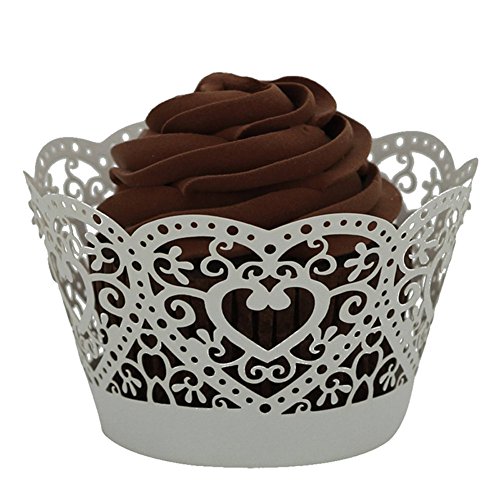 25 Stück/Set Herz Muster mit Laser geschnitten Lovely Cupcake Wrapper rutschsicher Backförmchen Papier Fällen Muffin für Kid Geburtstag Party Dekorationen Geschenke weiß
