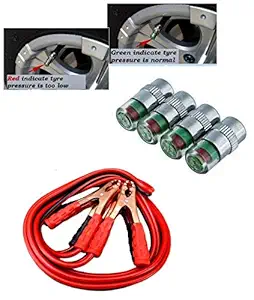 Spidy Moto Combo Car and Bike Air Alert Tire Valve Cap,Heavy Duty Jumper Booster Cables