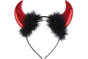 ALYAR Devil Horns Halloween Headband Red Shiny Hornsband Devil Ears Christmas Carnival Fancy Dress Black Fluffy Feathers Boppers Cosplay Party Accessories Headwear For Kids Adults Women(Pack Of 1)