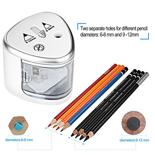 Automatischer Elektrischer Anspitzer, Batterieleistung Spitzmaschine 2 Verschieden Große Löcher 6-8 mm oder 9-12 mm für Standard und Jumbo Stifte - 3