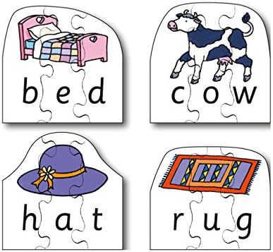 Just Jigsaws Early Years CVC Puzzles - Bed, Cow, Hat & Rug (4 puzzles in one box)