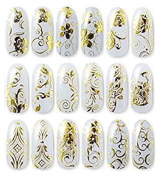 eBoot Nagel Kunst Sticker 3D Nail Art, 2 Blatt, Goldene und Silber - 2