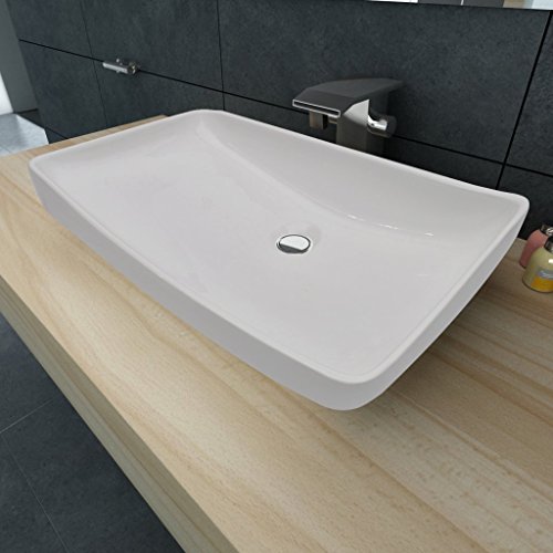 Lavabo Cerámico Lujoso en Forma Rectangular Blanco 71 x 39 cm