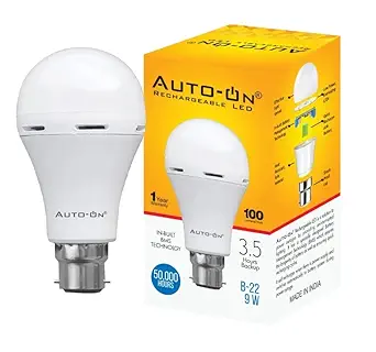 Auto-On Rechargeable Inverter Battery LED AC/DC Emergency Light Bulb (3.6 hrs Backup, Rechargeable, Cool White)