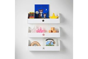 Haus Projekt Estante de Pared para Niños Flotante Estrella Organizadora Solución Multiuso de Madera Estanterías para el Cuarto de Juegos de los Niños Star Chubby Shelf (Paquete 3, Blanca) 50x10x16cm