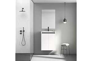 AMIZUVA - Conjunto Mueble de Baño con Lavabo Modelo Fine - Ideal para Baños Pequeños - Lavabo con Mueble suspendido con Armario - Acabado en Blanco - 50x63x36 cm