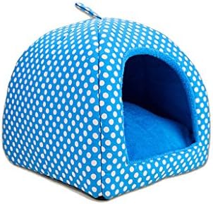 LM921 2-in-1 Cat Pet Bed Tunnel Fleece Tube Indoor Cushion Mat Pyramid Pad For Dog Puppy Kitten Kennel Crate Cage Shack House,Removable Small Dog Pet Nest,Blue Polka Dot Pet Tent, 3 Sizes ( Size : L )