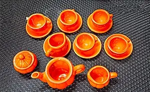 BhagyaShree Ceramic Kids Toys Kids Tea Set/Tea Cups Orange Set with Suacers for Children DIY Kitchen Ceramic Tea Set for Kids Tea Set Tea Party Teapot Play Set Girls Kitchen Toy -(Baby ONLY) Orange