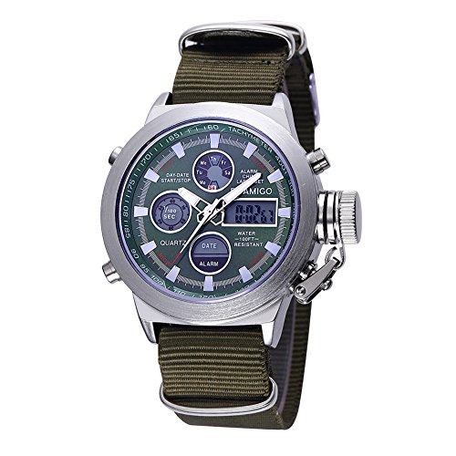 BOAMIGO Luminous Alarm Date Week 50M Waterproof Quartz Digital Mens Watch (Light Green) BOAMIGO Luminous Alarm Date Week 50M Waterproof Quartz Digital Mens Watch (Light Green)