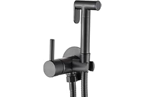 AQUAGRIF Kit Mezclador de Agua Fría y Caliente para Bidet - Monomando Empotrado con Ducheta Pulsante y Flexo Reforzado 1,20 m (Negro)