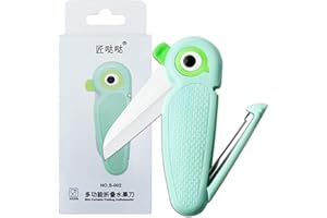 BKEMKRI 1 Pezzo Coltello da Cucina in Ceramica, Pelapatate Portatile Multifunzionale 2 in 1, Piccolo Coltello Pieghevole, Lama Affilata da 6 cm, Mini Coltello da Frutta a Forma di Pappagallo (Blu)