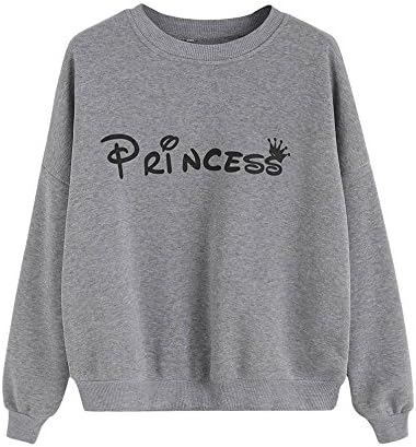 Princess Letter Print Blouse Sweatshirt SOMESUN Women Long Sleeve Pullovers Tops (Gray, L)