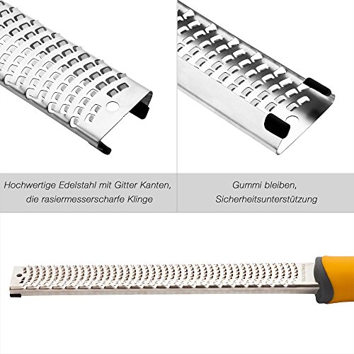 Anpro Zester Reibe aus Edelstahl mit gelber Griff und Sicherheitsabdeckung für Käse, Zitrone, Gemüse - 3