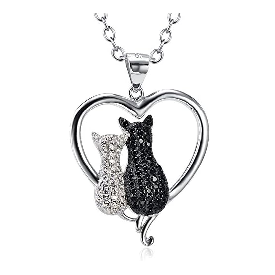 Collares Mujer Plata de Ley Madre e Hijo Gatos Colgante Collar de Corazón Joyeria para Mujeres