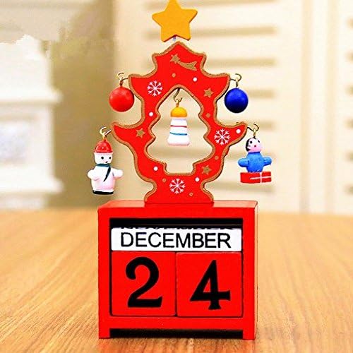 URGrace 1Pcs Red/Green/White Creative Christmas Tree With Manually Small Pendants Wooden Calendar Countdown Block Clock Desk Crafts Home Furnishing Ornaments Countdown Best New Years